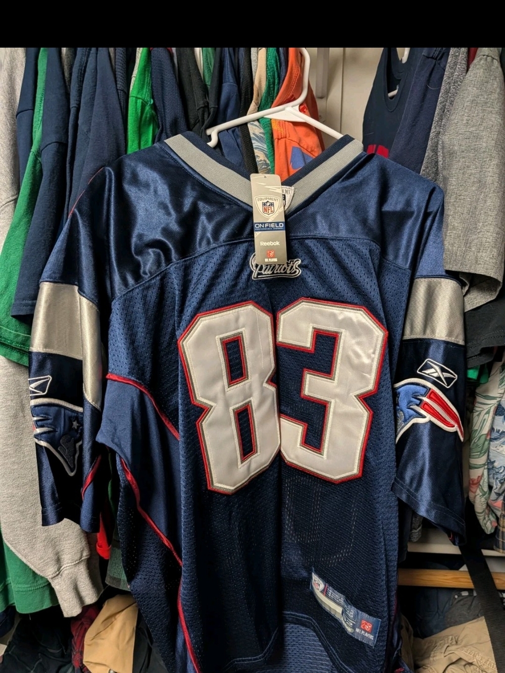 Reebok New England Patriots Navy Silver #83 Football Jersey